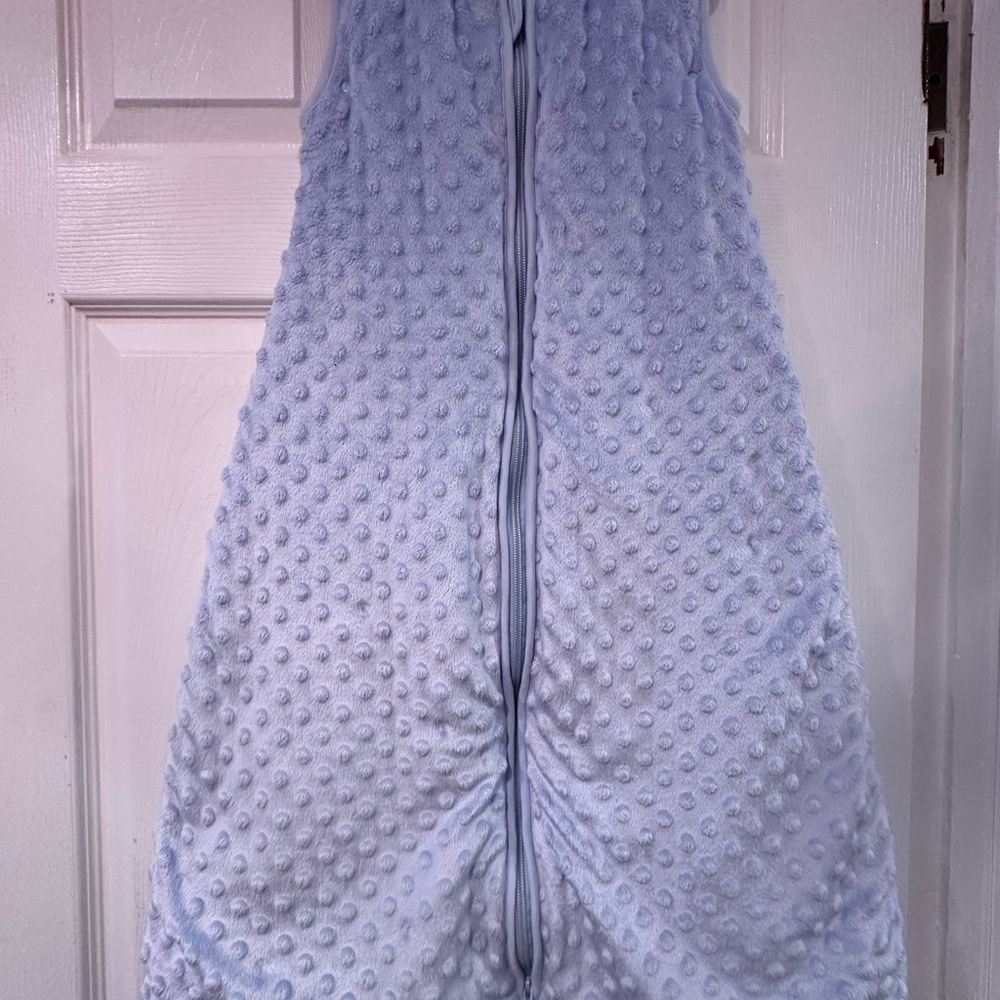 Light blue sleeveless sleep sack wearable blanket